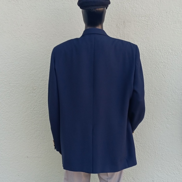 GARRISON PARK MEN'S VINTAGE PURE WOOL NAVY BLUE BLAZER W/GOLD BUTTON ACCENTS - Picture 12 of 17